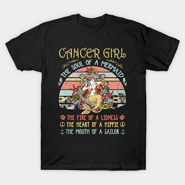 Cancer Girl The Soul Of A Mermaid Vintage Birthday Gift T-Shirt by Tilida2012